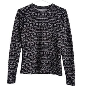 Terramar Woolskins Merino Wool Black Grey Fair Isle Crew Neck Baselayer Small